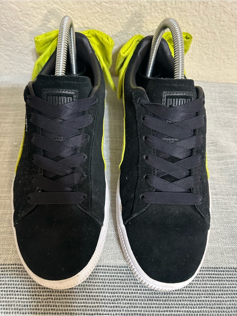 Puma Black Suede Sneakers with Neon Yellow Accent